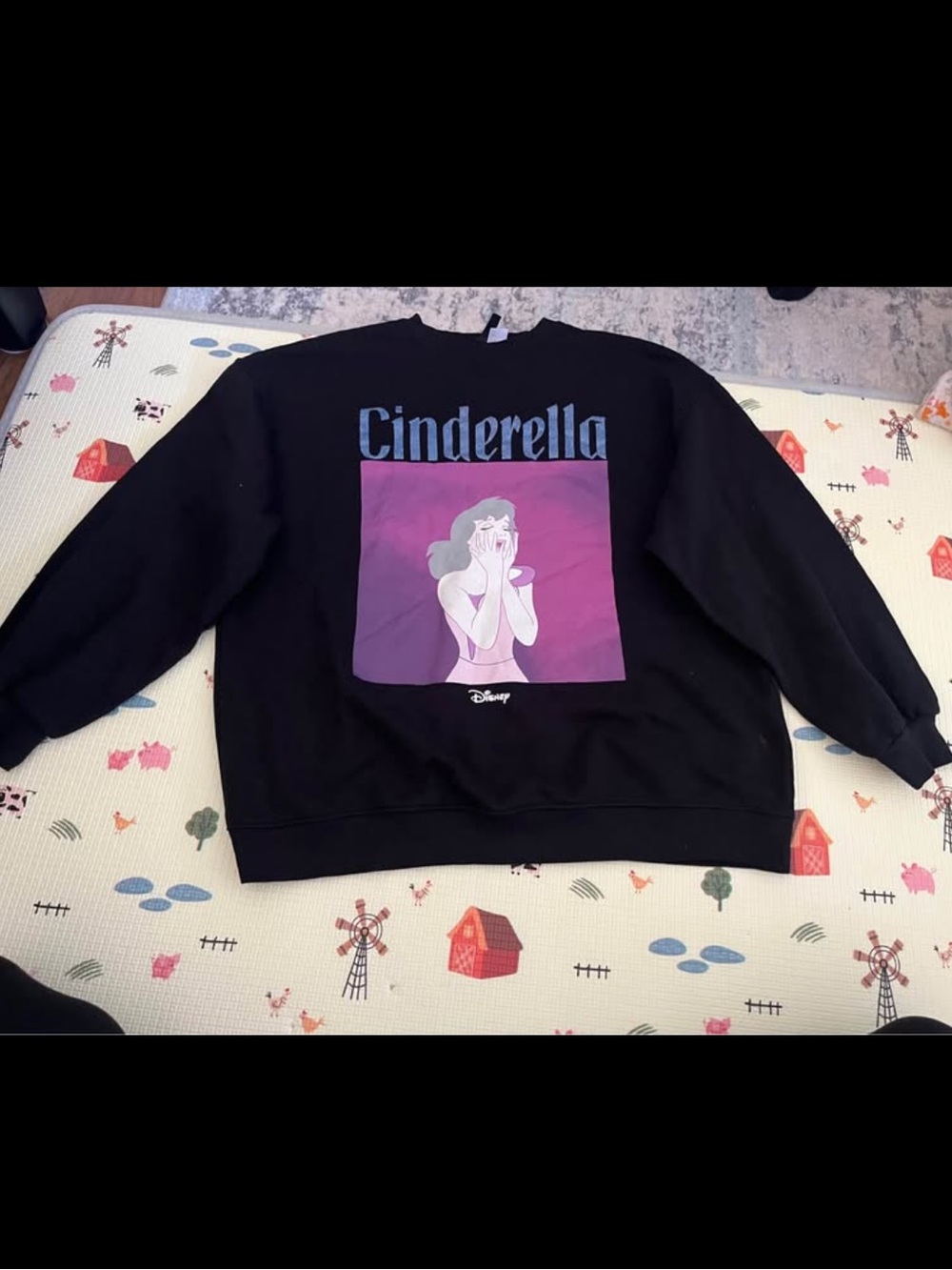 Disney Black Crewneck Sweatshirt with Purple and Pink Cinderella Graphic